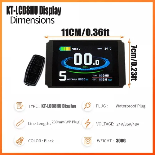 Miniatura 8 de Bicicleta eléctrica 24/36/48V inteligente KT-LCD8H pantalla colorida con enchufe USB E-Bike LCD Panel de control impermeable Accesorios de enchufe