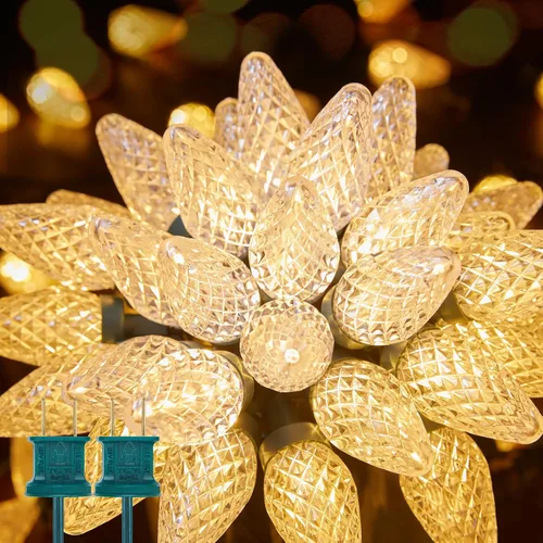 Miniatura 3 de Brightown C9 - Guirnalda de luces LED de Navidad, 33 pies, 50 luces LED impermeables de fresa