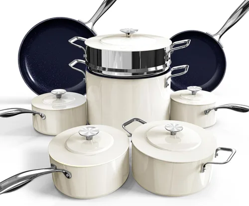 Nuwave Lux - Juego de utensilios de cocina ligeros forjados de 13 piezas, libre de PFAS, revestimiento de cerámica saludable G10 Duralon, ultra Ostra