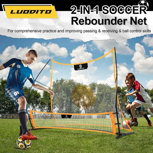 Miniatura 5 de Red de rebote de fútbol, entrenador de fútbol 2 en 1, equipo de entrenamiento de fútbol para práctica de control de voleibol de pase solo, 6 x 4.7