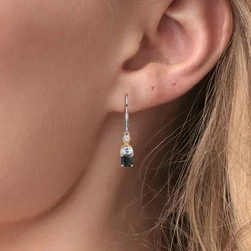 Miniatura 3 de Gem Stone King Aretes colgantes de plata 925 y oro amarillo de 10 quilates con ónix media luna moissanita creada y diamantes cultivados