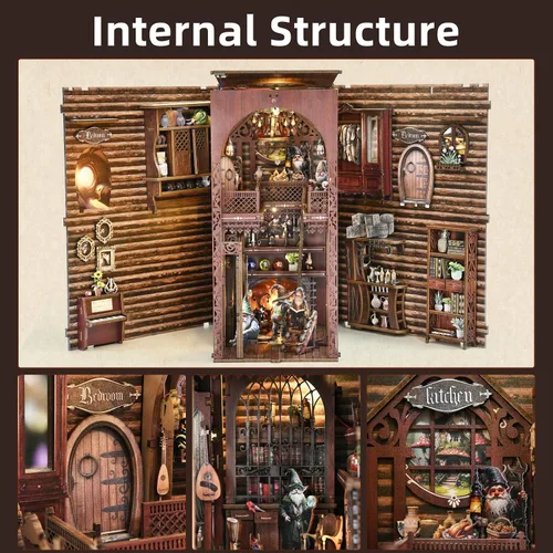 Miniatura 5 de Kit de Rincón de Libros, Kits de Rincón de Libros para Adultos, Construcción de Modelo de Rincón de Libros DIY, Rompecabezas de Madera 3D DIY