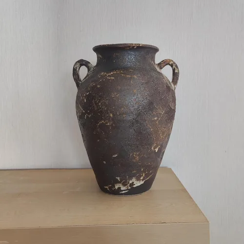 Miniatura 9 de Jarrón de cerámica negra – Jarrón rústico de granja de 10 pulgadas, jarrones de terracota envejecida vintage, hechos a mano, de arcilla envejecida