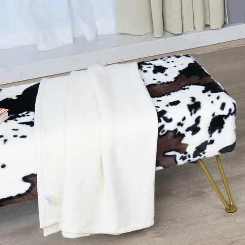 Miniatura 9 de Otomana rectangular larga de piel sintética de vaca de 46"x16"x17" Banco de entrada reposapiés taburete suave y peludo Banco de asiento de acento