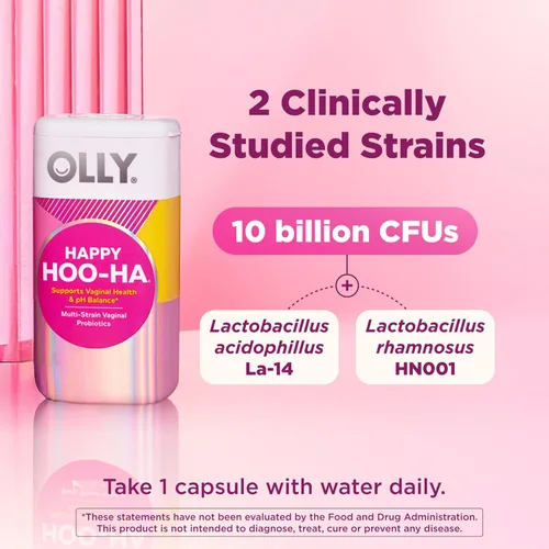 Miniatura 2 de OLLY Happy Hoo-Ha Cápsulas, probiótico para mujeres, salud vaginal y equilibrio de pH, 10 mil millones de CFU, sin gluten, 25