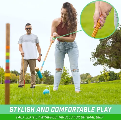 Miniatura 5 de GoSports Juego de cróquet premium de madera teñida para seis jugadores con soporte de madera artesanal
