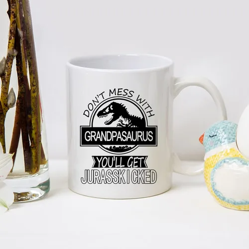 Miniatura 5 de Taza de café de 11 onzas con texto en inglés «Don't Mess With Grandpasaurus You'll Get Jurasskicked» para cumpleaños, día del padre, regalos