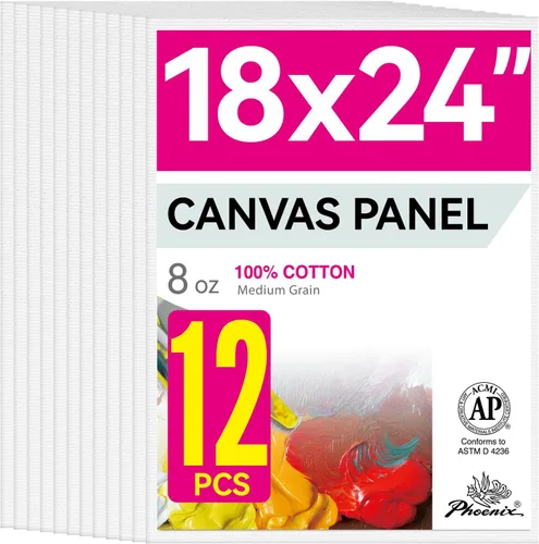 Miniatura 26 de PHOENIX - Juego de 12 paneles de lienzo de algodón con triple imprimación para pintura al óleo y acrílica Blanco
