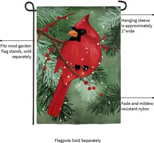 Miniatura 4 de Evergreen Flag Bandera de Jardín con Aplique de Cardenal en Pinos 12 x 18 Pulgadas Bandera de Jardín Navideña de Doble Cara para Exteriores