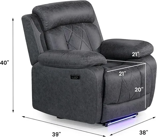 Miniatura 2 de Betsy Furniture Silla reclinable eléctrica de microfibra suave, luz LED, tipo C y cargador USB, reclinable gris humo 9052 (potencia, silla)