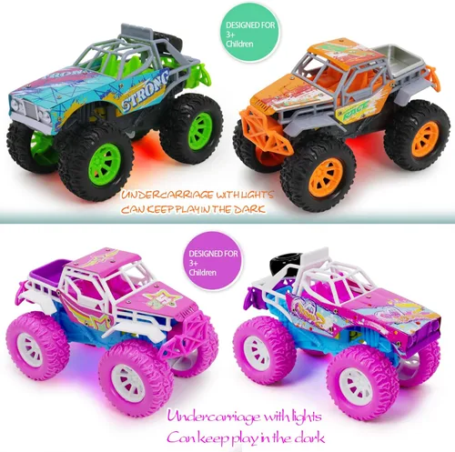 Miniatura 3 de Pink Toys Auto para niña pequeña, paquete de 2 camiones de juguete Push and Go de 6.3 pulgadas para niños de 3, 4, 5, 6 años, con luces LED, música
