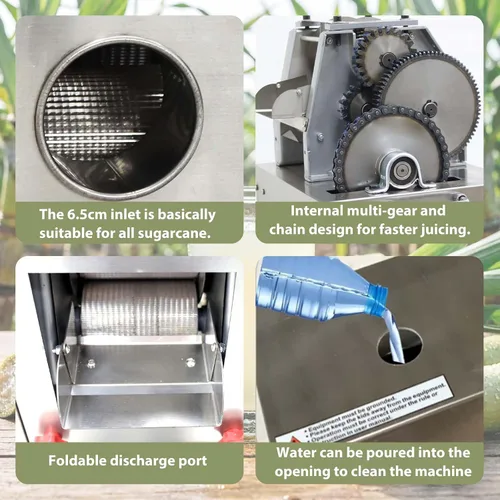 Miniatura 6 de Máquina eléctrica de escritorio de 110 V 750 W, máquina de jugo de caña de azúcar, 3 rollos de acero inoxidable, extractor de exprimidor de caña