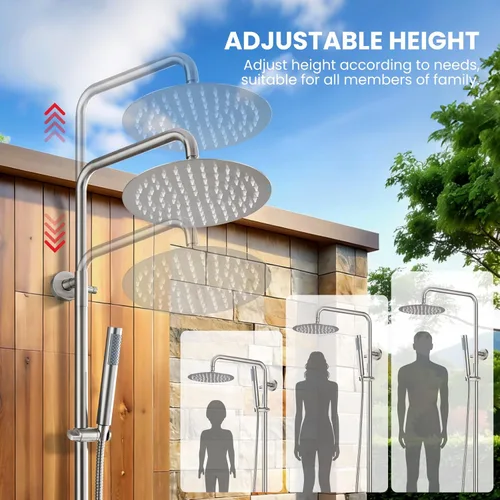 Miniatura 6 de gotonovo Accesorios para ducha al aire libre SUS304 Acero inoxidable Kit de ducha de lluvia de alta presión Montaje en pared 2 funciones duales