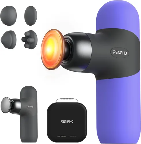 Miniatura 12 de RENPHO Mini pistola de masaje térmica con calor, regalos del día del padre, masajeador portátil de percusión de tejido profundo con 4 cabezales