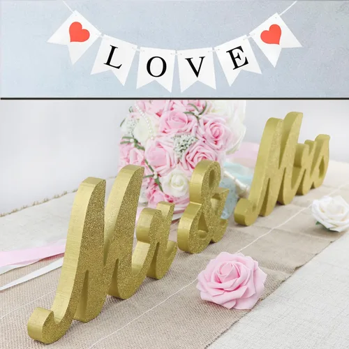 Miniatura 13 de Mr and Mrs Signs - Decoración de mesa de boda, letras independientes de madera para accesorios de fotos, decoración rústica, regalo de fiesta