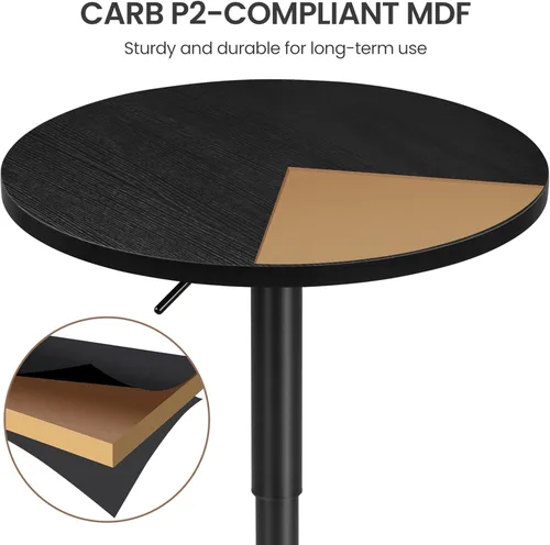 Miniatura 8 de Yaheetech Mesa de bar redonda, altura ajustable y mesas giratorias de 360°, mesa de cóctel con parte superior de MDF, base de patas plateada
