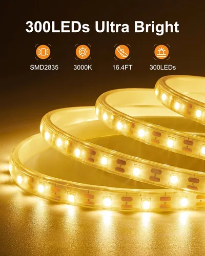 Miniatura 3 de Tira de luces solares impermeables para exteriores, 16.4 pies, 300 luces LED solares y alimentadas por USB, con control remoto, tiras LED blancas