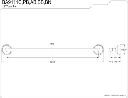 Miniatura 2 de Kingston Brass BAK911148C Water Onyx - Juego de accesorios de baño de 3 piezas de 24 pulgadas en cromo pulido