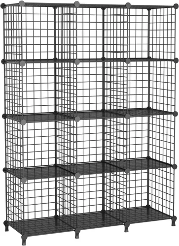 Organizador de almacenamiento de 12 cubos, estantería de cubo de alambre de metal, 11.8 pulgadas de largo x 11.8 pulgadas de ancho x 11.8 pulgadas