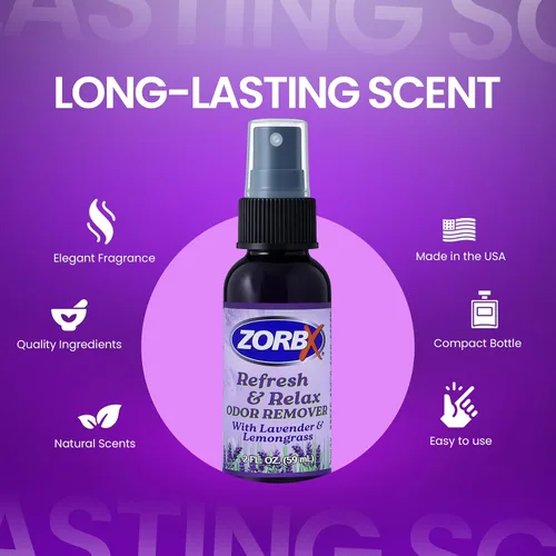 Miniatura 3 de ZORBX Refresh & Relax - Spray removedor de olores de 2 onzas con lavanda y citronela, solución permanente, ambientador y ambientador en aerosol