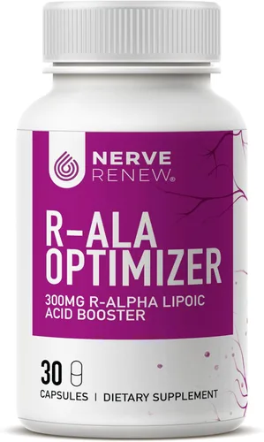 NERVE RENEW Optimizer - Suplemento de apoyo nervioso - 30 cápsulas - 300 mg de ácido R-alfa lipoico estabilizado por cápsula - Absorción rápida -