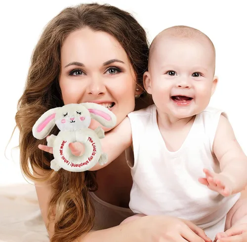 Miniatura 3 de Karenhi Peluche beige de conejito pequeño animal de peluche rezando bautismo de felpa suave para acurrucarse, juguete de Dios bordado, regalos