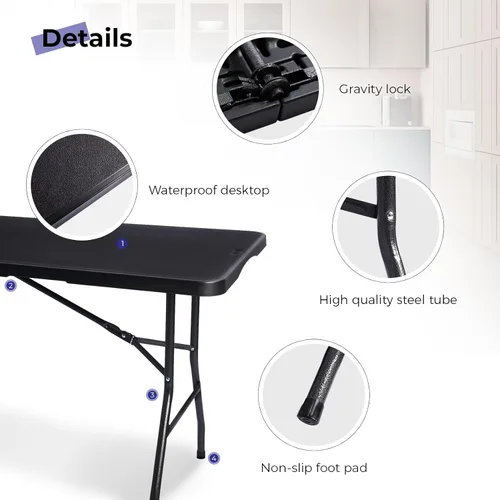Miniatura 4 de Byliable Mesa plegable portátil de plástico resistente de 6 pies, plegable por la mitad, mesa plegable de 6 pies, para comedor, interior y exterior