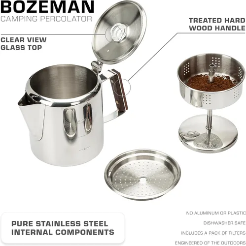 Miniatura 2 de COLETTI Cafetera percoladora Bozeman — SIN aluminio ni plástico [6 tazas]