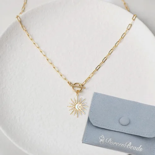 Miniatura 7 de DoreenBeads 18K Gold Plated Sun Moon Star Evil Eye Pendant Necklace Toggle Paperclip Chain Necklace Jewelry Gift for Women Girls
