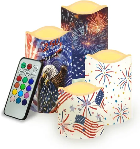 Miniatura 23 de Jeiento American Flag Flameless Candles 4 Pack 4th of July Home Decoration Flower American Flag LED Candles Battery Operated with Timer Remote