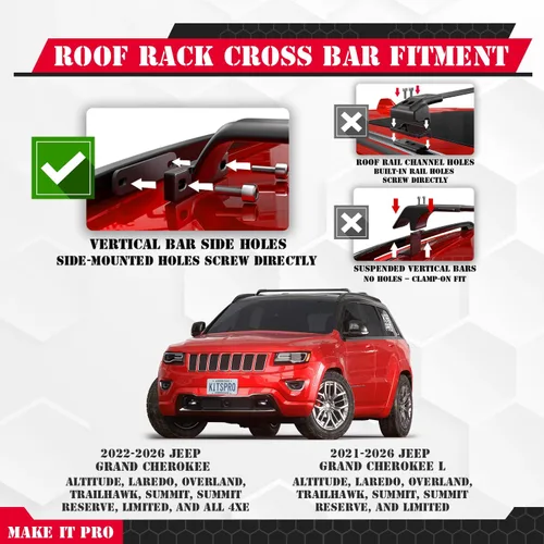 Miniatura 2 de KitsPro Barras transversales para portaequipajes de techo de 260 libras para Jeep Grand Cherokee 2022-2025, Grand Cherokee L 2021-2025, barra