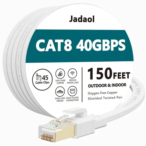 Miniatura 10 de Jadaol Cable Ethernet Cat 8 de 20 pies, 40 Gbps 2000 MHz, cable de conexión LAN RJ45 S/FTP, cable de red Cat8 de alta velocidad para router, módem
