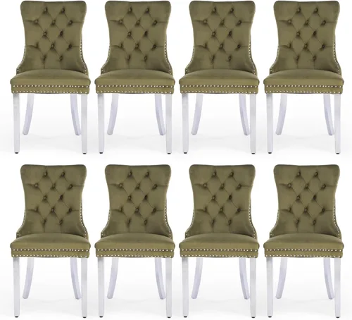 Miniatura 47 de Juego de 2 sillas de comedor tapizadas de terciopelo, sillas laterales de cocina de estilo moderno con ribete de cabeza de clavo y patas de madera