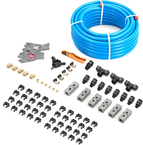 Miniatura 15 de Shop Air Line Kit de 3/4 pulgadas x 200 pies, kit de manguera de tubo de compresor de aire de aluminio HDPE para garaje con bloque de pliegue Negro