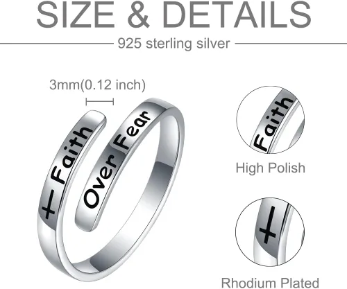 Miniatura 6 de AMBCESSER Anillos ajustables inspiradores de plata de ley 925, regalo de joyería de aliento de personalidad para mujeres y niñas
