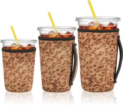 Miniatura 13 de KJQJLY Paquete de 3 fundas reutilizables para café helado con asa, de neopreno, aisladas, para bebidas calientes y frías, se adapta a tazas de 16 a