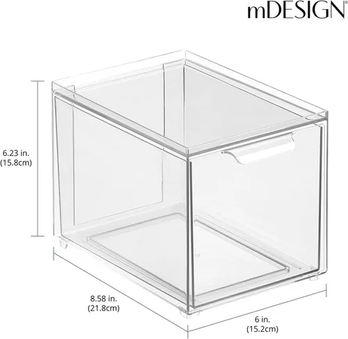 Miniatura 3 de mDesign Contenedor organizador de baño de plástico con cajón extraíble, contenedor de almacenamiento delgado y apilable para accesorios de baño