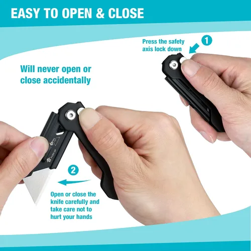Miniatura 3 de DURATECH Paquete de 2 Cuchillos Utilitarios Plegables, Mini Cortador de Cajas con Bloqueo de Eje de Seguridad, Clip para Cinturón, Mecanismo