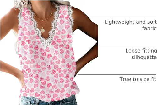 Miniatura 149 de VIISHOW - Camiseta sin mangas, sexy, con cuello en V y bordes de encaje para mujer, camisola de vestir, camisas de gasa, sin mangas, casuales