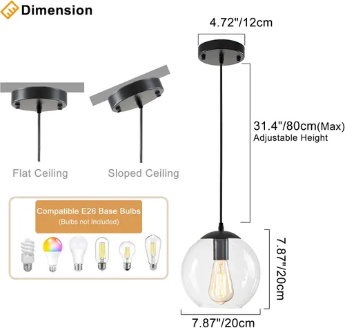 Miniatura 3 de Lámpara Colgante de Globo, Accesorio de Iluminación Colgante Moderno, Candelabro Clásico en Racimo con Pantallas de Vidrio Transparente
