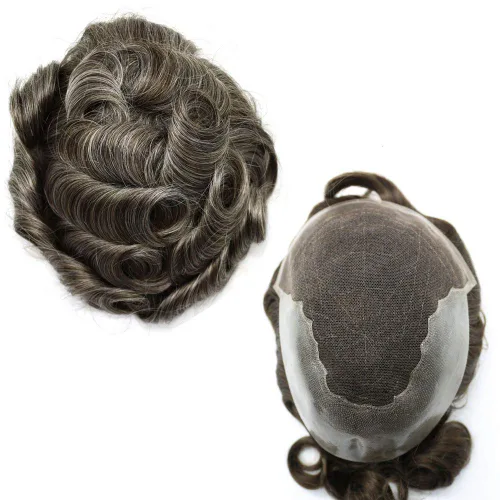 Miniatura 46 de Peluca de repuesto de cabello natural de poliuretano con encaje frontal para hombre (7x9 pulgadas, densidad de luz, 1B40# negro natural con 40% gris)