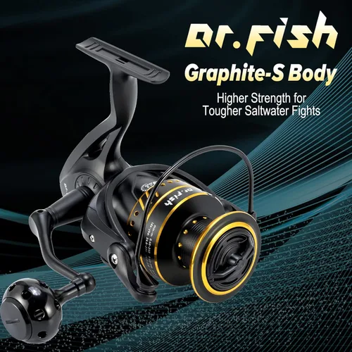 Miniatura 2 de Dr.Fish Poseidon - Carrete giratorio, rodamientos de bolas 9+1, cuerpo de grafito, arrastre de fibra de carbono de 25 libras, carrete y mango