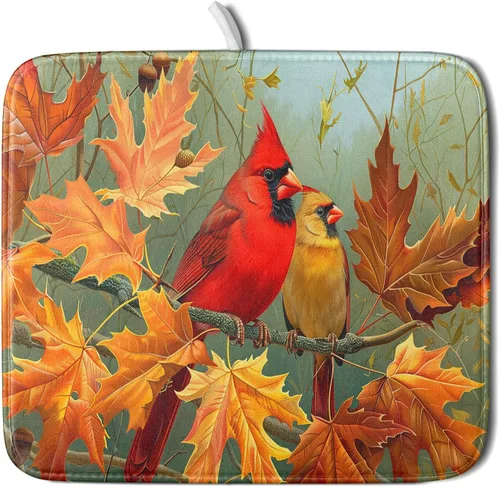 Miniatura 77 de Giwawa Tapete de Secado de Platos Retro Silueta de Cabaña del Bosque de Ciervos para Encimera 18 x 24 pulgadas Otoño Cielo Azul Nube Dibujos