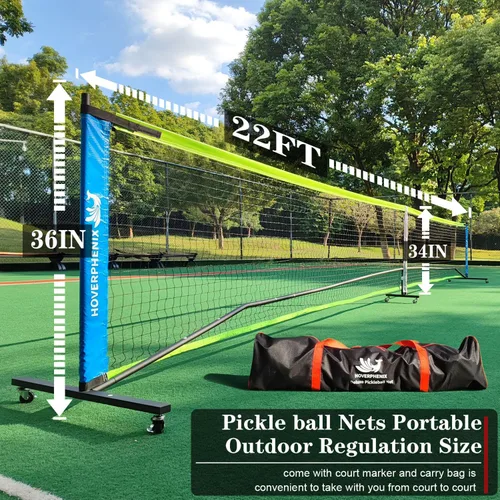 Miniatura 4 de Hoverphenix Portable Pickleball Net Set, 22FT Regulation Size Pickle Ball Net with Paddle Set of 4, Pickleballs and Carry Bag, Easy Setup for Indoor