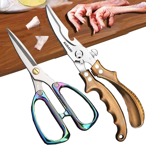 Tijeras para aves de corral, 2 unidades, tijeras de carne resistentes, con resorte de acero inoxidable, tijeras de pavo y pollo, tijeras para