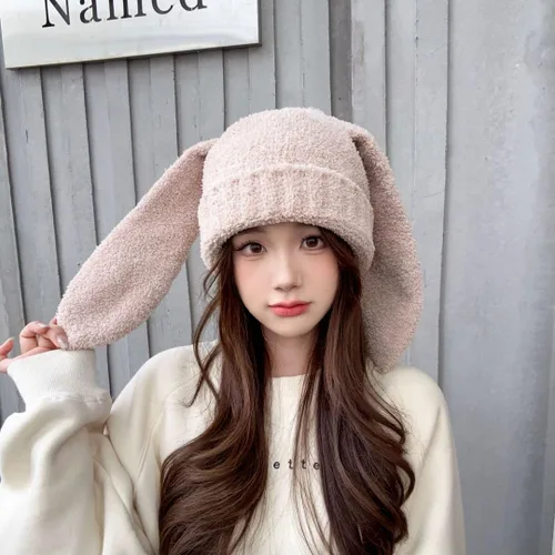 Miniatura 5 de Fauxfur Y2k - Gorro de conejo para mujer, gorro de invierno cálido con diseño de calavera y pompón, sombrero holgado