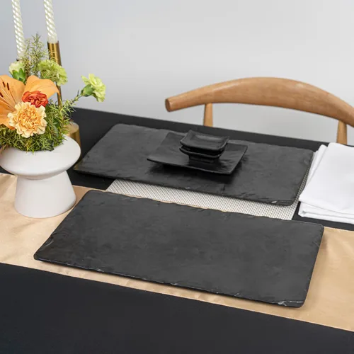 Miniatura 4 de Restaurantware Voga - Platos de servir de 10 x 20 pulgadas, 4 tablas rectangulares de charcutería, imitan el aspecto de la melamina negra pizarra
