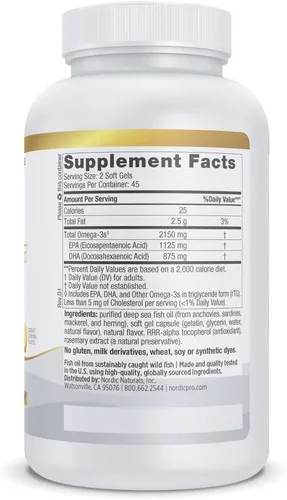 Miniatura 2 de Nordic Naturals ProOmega 2000, sabor a limón, 90 geles suaves, 2150 mg Omega-3, aceite de pescado de ultra alta potencia, EPA y DHA, promueve