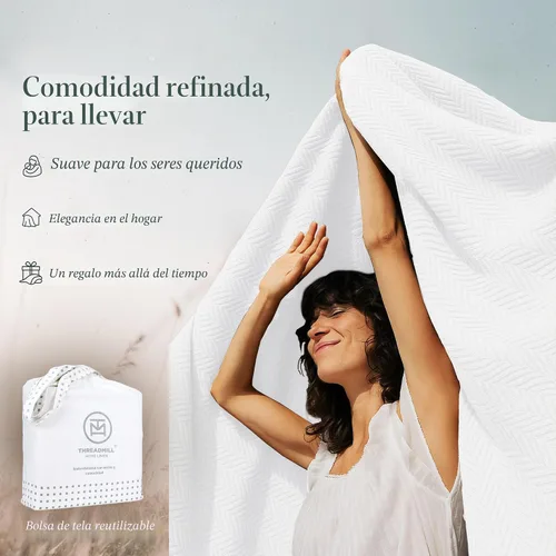 Miniatura 7 de Threadmill Manta de Algodón de Lujo para Cama Tamaño King Transpirable para Todas las Estaciones Oeko TEX Manta de Algodón 100% Tamaño King