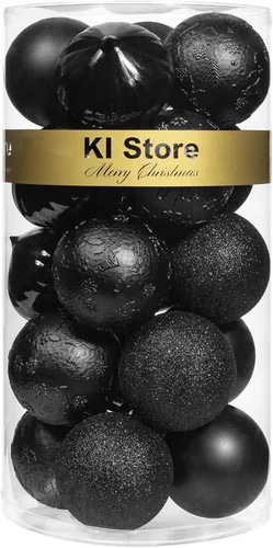 KI Store - Esferas de Navidad color negro, 20 piezas de 3.15 pulgadas, adornos para árbol de Navidad, Halloween, corona, guirnalda, ganchos